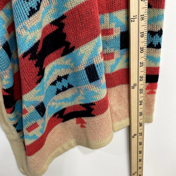 B SHARP Cardigan Women's Size Large Blue Aztec Print Open Front Neutral Boho - Picture 9 of 10